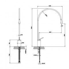 Gessi Goccia Смеситель для раковины на 1 отверстие, излив 387мм R=197, с фиксированным носиком, цвет: Black Metal GHRC