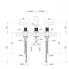 GESSI INCISO Смеситель для раковины на 3 отверстия без донного клапана, излив 140мм, h=145мм Цвет: finox
