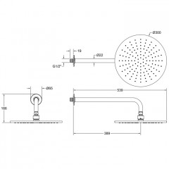 GESSI INCISO Душевая головка настенная, шарнирная на 1/2", 300мм, цвет: finox