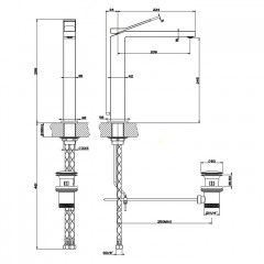 Gessi Rettangolo K Смеситель для раковины на 1 отверстие, с донным клапаном, излив 213мм, цвет: черный