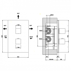 Gessi Rettangolo Встраиваемый термостат, подключение на 3/4", с переключателем на 3 выхода(внешние части), цвет: хром