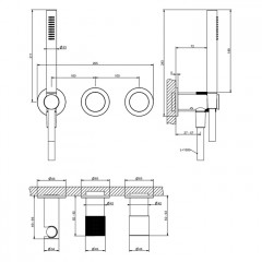 GESSI HABITO DIAMANTATO Смеситель настенный встраиваемый, однорычажный, с переключателем на 2 положен, с ручным душем, настен держ,цвет Black Metal PV