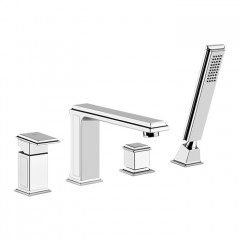Gessi Eleganza Смеситель для ванны на 4 отверстия, с переключателем, изливом и ручным душем, цвет: хром