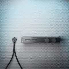 Gessi Hi-Fi Термостат для душа, с вкл. до 2 источников одновременно (внешняя часть), с полкой из черного мат. стекла, цвет: Black Metal Brushed PVD