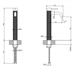 GESSI 316 Смеситель для раковины на 1 отверстие, высокий, h=305мм, без донного клапана, излив 123мм, цвет: brushed black metal pvd