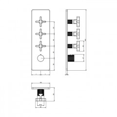 GESSI INCISO Встраиваемый термостатический смеситель на 3 источника, резьба 3/4" (внешние части), цвет: nero XL
