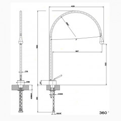 Gessi Goccia Смеситель для раковины на 1 отверстие, излив 387мм R=197, цвет: хром