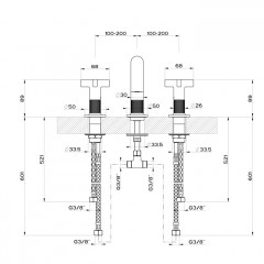 GESSI INCISO Смеситель для раковины на 3 отверстия без донного клапана, излив 140мм, h=145мм, цвет: nero XL