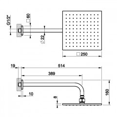 GESSI RILIEVO Верхний душ 250х250 мм., с настенным держателем 389 мм., цвет Warm Bronze Br. PVD