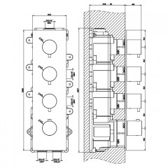 GESSI 316 Встраиваемый термостатический смеситель на 3 источника, резьба 3/4" (внешние части), цвет: brushed black metal pvd