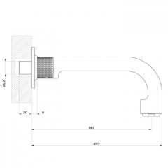 GESSI INCISO Излив 190мм, для ванны с удаленным управлением (не входит в комплект), цвет: Finox Brushed Nickel