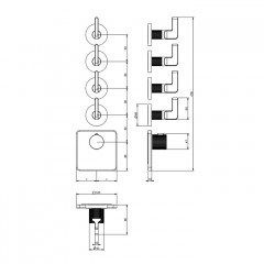 GESSI INCISO Встраиваемый термостатический смеситель на 4 источника, резьба 3/4" (внешние части), цвет: nero XL