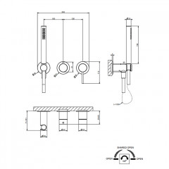 GESSI 316 Смеситель встраиваемый на 2 источника. с подводом воды, ручной лейкой, цвет Steel Brushed (внешняя часть)