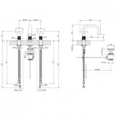 GESSI INCISO Смеситель для раковины на 3 отверстия с донным клапаном, излив 140мм, h=145мм, цвет: Finox Brushed Nickel