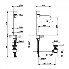 GESSI HABITO DIAMANTATO Смеситель для раковины высокий, с донным клапаном, цвет Black Metal PVD