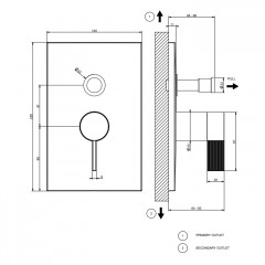 GESSI INVERSO RIGATO Внешняя часть настенного смесителя на 2 выхода с перекл ванна/душ, цвет: Brass Brushed PVD