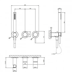 GESSI 316 Смеситель встраиваемый, однорычажный, с переключателем на 2 полож, держ с подв воды, ручн душ и шланг 1500 мм, цвет Black Metal Brushed PVD