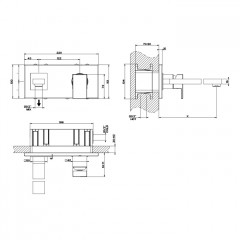 Gessi Rettangolo Встраиваемый однорычажный смеситель с инд.длиной излива (70-300мм)(внешние части), цвет: черный