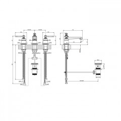 GESSI VENTI20 Смеситель для раковины на 3 отверстия, высота излива 50 мм., в комплекте с донным клапаном, цвет Brass PVD
