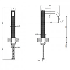 GESSI 316 Смеситель для раковины на 1 отверстие, высокий, h=305мм, без донного клапана, излив 156мм, цвет: brushed black metal pvd
