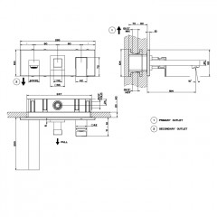 Gessi Rettangolo Встраиваемый смеситель с изливом и переключателем PULL(внешние части), цвет: черный