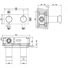 GESSI 316 Термостатический смеситель, с подключением на 3/4", фильтр, на 2 источника (внешняя часть), цвет: steel brushed