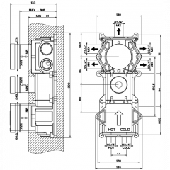 Gessi Внутренняя часть встраиваемого термостатического смесителя с 5ю выходами и селектором