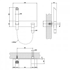 GESSI Душ Water Tube Kneipp с деревянной лейкой, черный. Версия с удаленным управлением, держателем для лейки и выводом воды, цвет хром