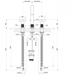 GESSI INCISO Смеситель для раковины на 3 отверстия с донным клапаном, излив 160мм, h=240мм, цвет: Finox Brushed Nickel