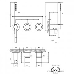 GESSI HABITO UNITO Смеситель настенный встраиваемый, однорычажный, с переключателем на 2 положения, с ручным душем, настенным держателем, цвет хром