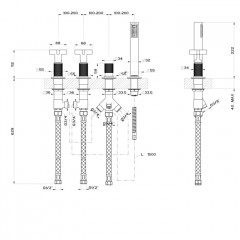 GESSI INCISO Смеситель для ванны на 4 отверстия для наполнения через слив-перелив, переключатель, с ручным душем, цвет: Finox Brushed Nickel