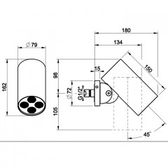 GESSI 316 RIGATO Верхний душ 79 мм., с настенным креплением, 4 струи, цвет Steel Brushed