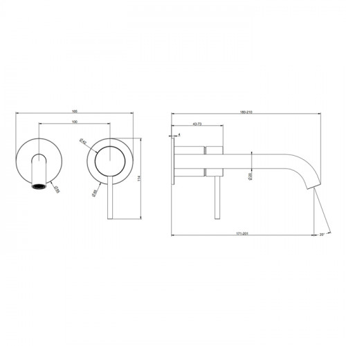 GESSI 316 Встраиваемый смеситель с изливом 210-180мм (внешние части), цвет: Black XL