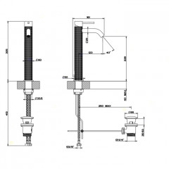 GESSI 316 Смеситель для раковины на 1 отверстие, высокий, h=305мм, с донным клапаном, излив 123мм, цвет: steel brushed