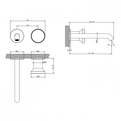 GESSI ORIGINI Смеситель для раковины настенный встраиваемый, однорычажный, излив 171-201 мм., в компл с отделочной вставкой, цвет Finox Brushed Nickel