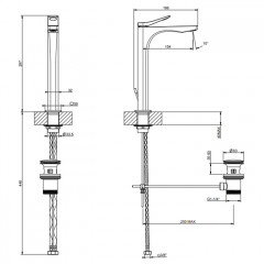 GESSI Rilievo Смеситель для раковины на 1 отв. с донным клапаном h=297мм, излив 154мм , цвет: хром