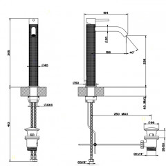 GESSI 316 Смеситель для раковины на 1 отверстие, высокий, h=305мм, с донным клапаном, излив 156мм, цвет: steel brushed