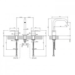 GESSI 316 Смеситель для раковины на 3 отверстия, без донного клапана, излив 156мм, h=201мм, цвет: Black XL