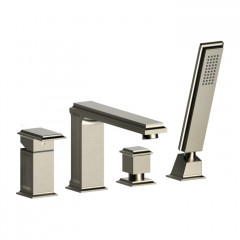 Gessi Eleganza Смеситель для ванны на 4 отверстия, с переключателем, изливом и ручным душем, цвет: Finox