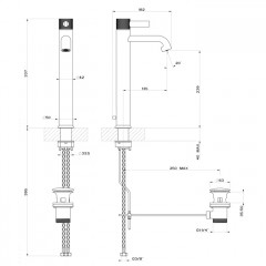 GESSI INCISO Смеситель для раковины на 1 отверстие, высокий h=337мм, с донным клапаном Цвет: finox