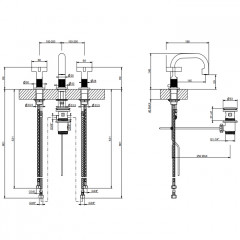 GESSI INCISO Смеситель для раковины на 3 отверстия с донным клапаном, излив 140мм, h=145мм, цвет: золото