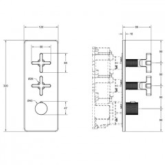 GESSI INCISO Встраиваемый термостатический смеситель на 2 источника, резьба 3/4" (внешние части), цвет: nero XL