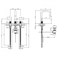 GESSI INCISO Смеситель для раковины на 3 отверстия с донным клапаном, излив 160мм, h=240мм, цвет: золото