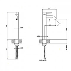 GESSI 316 Смеситель для раковины на 1 отверстие, высокий h=305мм, без донного клапана, излив 123мм, цвет: steel brushed
