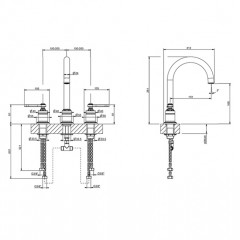 GESSI VENTI20 Смеситель для раковины на 3 отверстия, излив 172 мм., , цвет Antique Brass