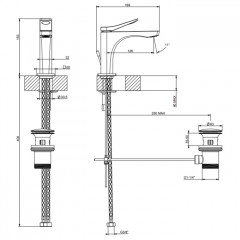 GESSI Rilievo Смеситель для раковины на 1 отв. с донным клапаном h=153мм, излив 126мм , цвет: хром