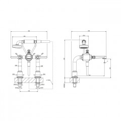 GESSI VENTI20 Смеситель для установки на борт ванны на 2 отверстия, двухвентильный, с ручным душем и шлангом 1500 мм., цвет Brass PVD