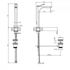 GESSI Rilievo Смеситель для раковины на 1 отв. с донным клапаном h=297мм, излив 154мм , цвет: nero XL