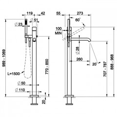 GESSI HABITO INTRECCIO Смеситель для ванны напольный, однорычажный, цвет Black Metal PVD