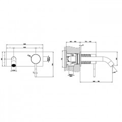 GESSI 316 Встраиваемый смеситель для раковины с изливом 146-116мм (внешняя часть), цвет: brushed black metal pvd